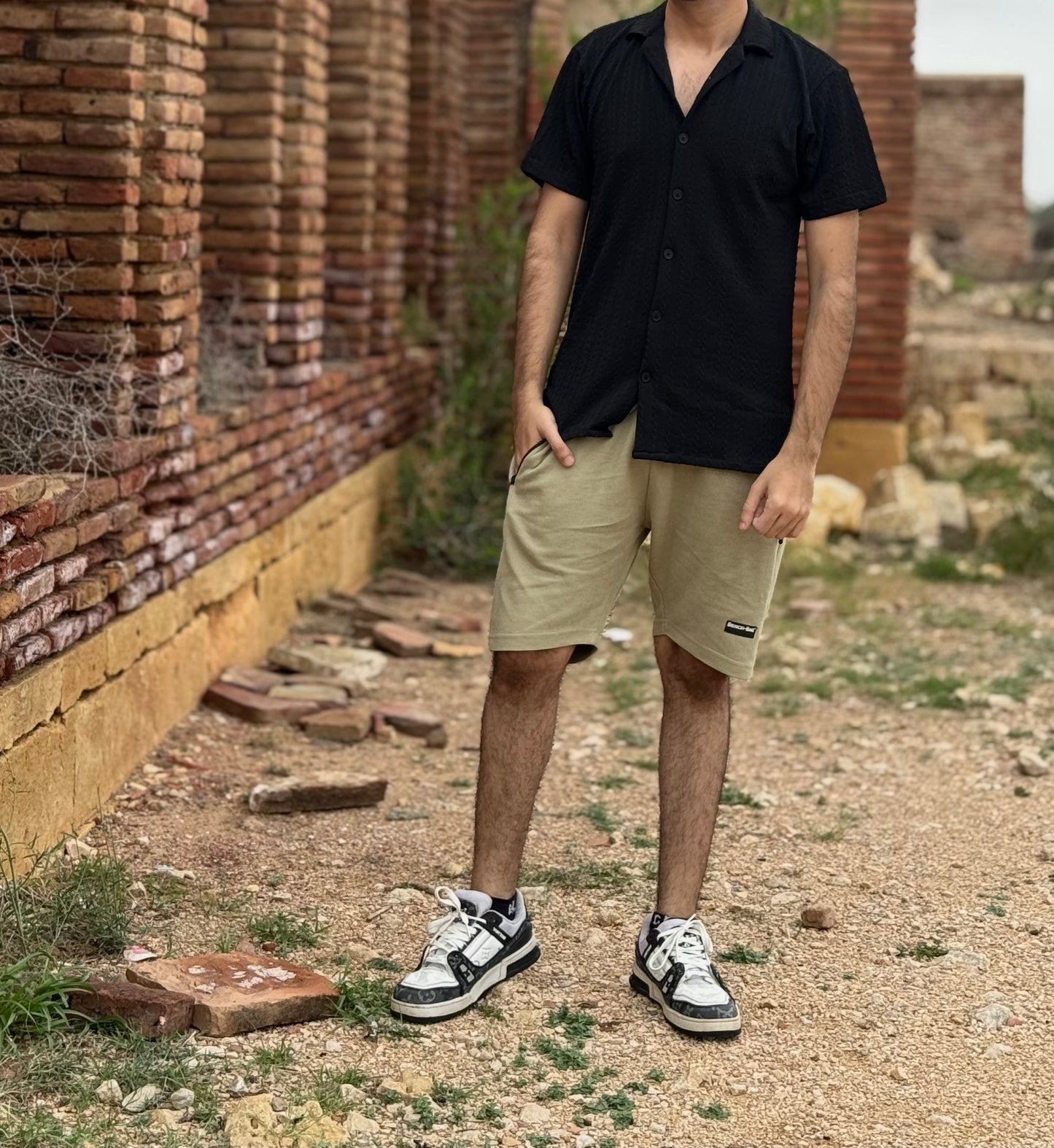 Knitted Half Sleeves Shirt - Black
