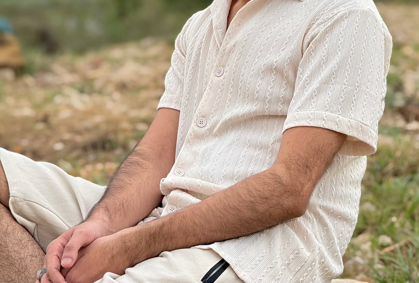 Knitted Half Sleeves Shirt - white