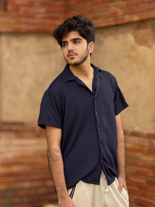 Knitted Half Sleeves Shirt - NAVY