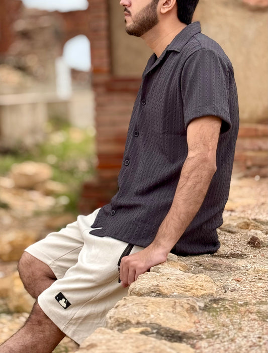 Knitted Half Sleeves Shirt - Grey
