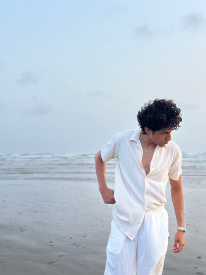 Knitted Half Sleeves Shirt - white